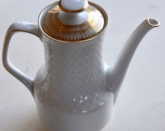 Vintage Porcelain Teapot, White Gold porcelain, Mitterteich Bavaria, Mid Century Modern Teapot, Vintage tea, Vintage German Porcelain Teapot