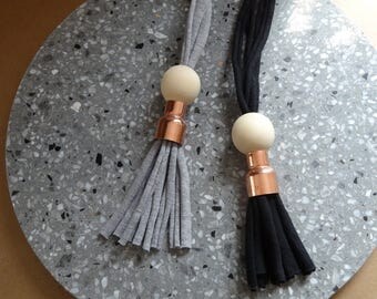 Cotton and Copper Tassle necklace in inky black