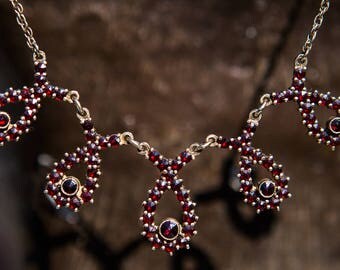 Antique Bohemian Garnet Necklace Gold Over Silver Victorian Style Heirloom