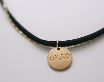 Black Velvet Gold Pendant Choker Necklace - alpha Kappa Delta Phi