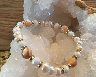 Freshwater pearls with mother of pearl accent beads and matching earrings