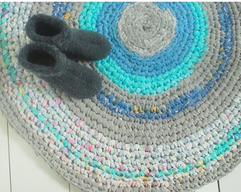 Blue hand made crochet rug, hand made carpet, eco rug, crochet rug, kidsroom rug, bohemian rug, round rug, nursery rug, bedroom rug