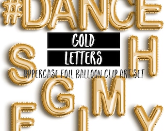 Gold Foil Mylar Letter Balloon ClipArt Uppercase | Gold Letters | Birthday Clipart | Party Clipart | Birthday Graphics Instant Download