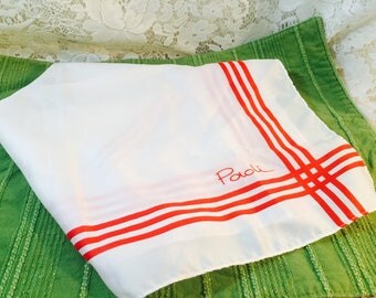 Vintage Paoli Scarf - White and Red - Stripes - 1970's