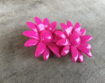 FREE SHIPPING | hot pink flower clip-on earrings