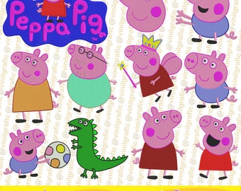 Peppa Pig of 11 Embroidery Designs Sewing Patterns Kit Brother pes dst hus jef emb with Resizer Converter Software Included
