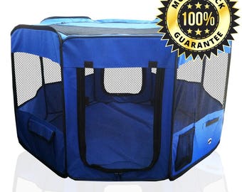 Premium Pet Playpen 45" Kennel. Best Exercise Cage for Your Dog, Cat, Rabbit, Puppy, Hamster or Guinea Pig. Portable Pen for Easy Travel