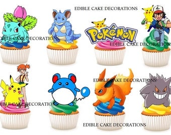 30 x POKEMON edible rice fairy paper cupcake cake toppers edible decoration Stand up Pokemon Kids Party Characters