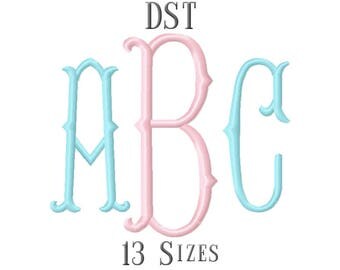 13 SIZE DST Fonts Fishtail Monogram Embroidery Fonts Embroidery Designs Embroidery Alphabets Letters Monogram Fonts - Instant Download