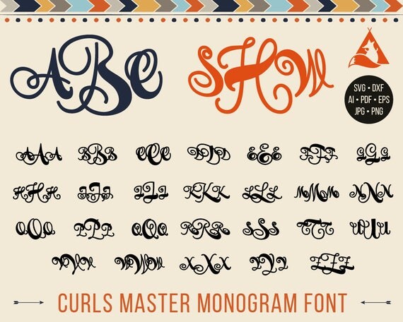 Download Curls Master Circle Monogram Font Svg, Dxf, Curly Monogram ...