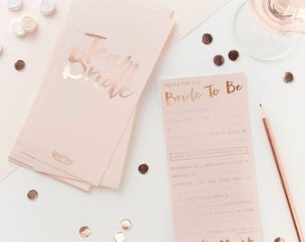 Pink & Rose Gold Team Bride Advice Cards, Hen Party Games, Hen Night Props, Advice For The Bride, Bride to Be Advice Cards, 10 Pack