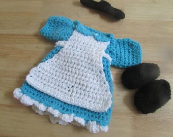 Crochet Baby Alice In Wonderland Photo Prop Dress Set Newborn to 12 Months Custom Orders