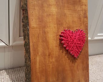Reclaimed wood with wool art heart