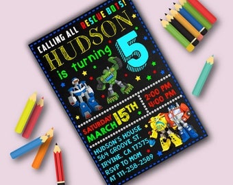 Rescue Bots Invitation,Rescue Bots Birthday,Rescue Bots Party,Rescue Bots Invite,Rescue Bots Birthday Party,Rescue Bots Birthday Invitation