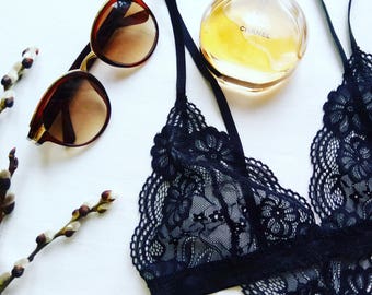 Lace bralette, black lingerie, floral lace