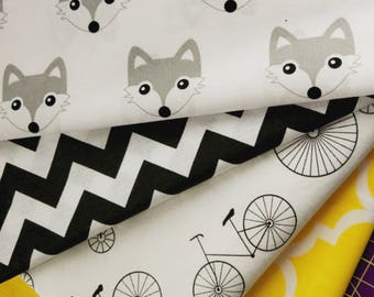Cotton fabric,baby fabric,sewing fabrics,black and white fabric,monochrome fabrics,scandinavian fabrics,chevron print,foxes print
