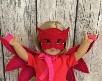 Owlette costume for 18" doll, Owlette wings mask for doll, 18" doll wings, 18" doll owlette, red wings doll, Easter Basket