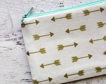 Arrows zipper pouch - Gold makeup bag - coin purse - cosmetics bag - zip pouch - small zipper pouch - under 10 gift - summer vibes