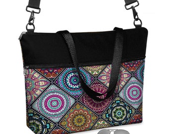 17 inch Laptop Tote Bag Womens Briefcase Crossbody Laptop Bag 15.6" Messenger Laptop Case Boho Bohemian Mandala fabric pockets zipper MTO