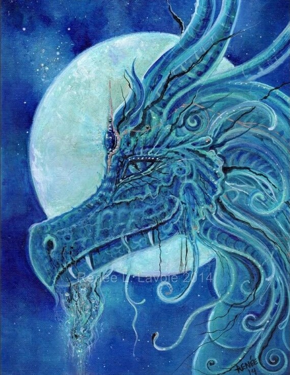 The blue dragon fantasy art print by artist Renee L. Lavoie