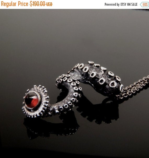 BLK Fri CyB Mon SALE - Bullet Garnet Pendant, Octopus Jewelry, Tentacle Jewellery, Unisex sterling silver by OctopusMe steampunk buy now online