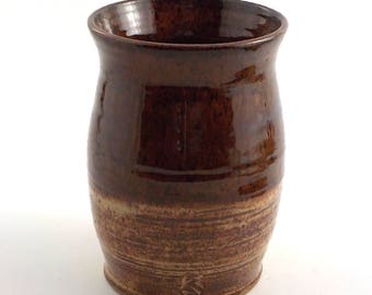 Ceramic Utensil Crock - Stoneware Wine Chiller - Handmade Kitchen Accessory - Cooks Tool - Vase - Speckle Tan / Brown - Ready to Ship v593