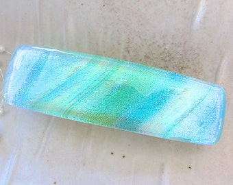 Medium Dichroic Glass Barrette, Green, French Made Barrette Clip