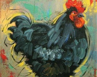 Rooster 864 12x12 inch animal portrait original oil painting by Roz