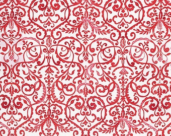 Dena Designs Fabric, Merry Mistletoe, Scrollwork in Red White, cotton quilting fabric - HALF YARD - SALE