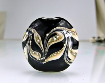Black Lampwork Focal Bead Black Ivory Silver Lampwork Bead