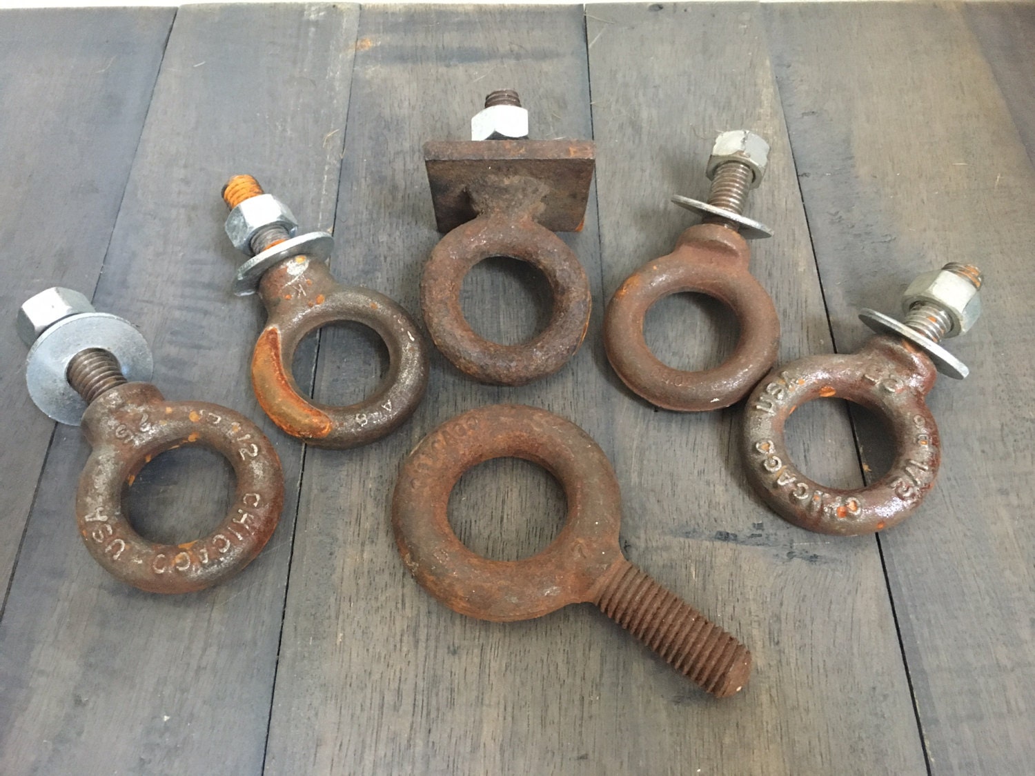 Rusty Eye Bolt on Back Plate / Vintage Fastener / Vintage Hardware