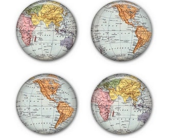 WORLD MAP COASTERS - Drink Coasters, Set of 4 Coasters, Round Coasters - C001
