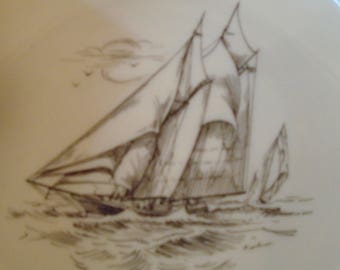 Vintage ceramic ash tray from Lenox featuring Schooner Columbia American Cup Defender Oct 1871, made in the USA