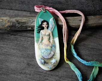 Amazing Mermaid on the beach - fused glass pendant - mermaid nekclace