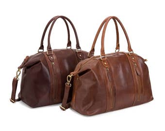 Leather Travel Bag, Weekend Bag, Holdall, Brown and Tan