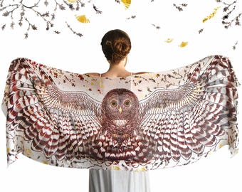 Owl Scarf, Hippie Clothes, Burning Man Clothing, Animal Scarf, Bridal Accessories, Wedding Gift, Owl Clothing, Hippie Wedding Dress