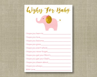 Elephant Wishes & Advice Cards For Baby Showers - Pink & Grey, 25 Count, 4x4 Inch, Keepsake Messages