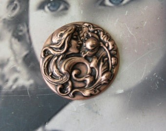 Copper Ox Plated Art Nouveau Women and Flower Stamping 749COP x1