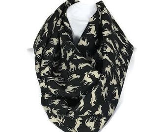 Equestrian Scarves Horse Scarves Equestrian Infinity Scarves Equestrian Scarf Horse Scarf Animal Scarves Black and Beige Horse Fashion Scarf