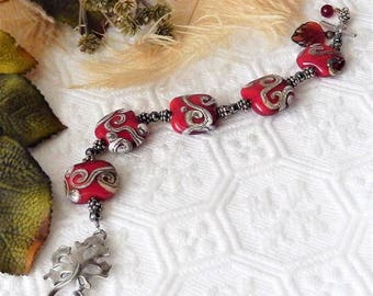Sale......One of a Kind Sterling Silver, Lampwork Glass and Hematite Bracelet