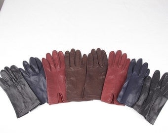 LOT 4 VINTAGE Italian Soft NAPPA leather gloves black, burgundy, blue, brown qs