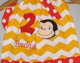 Dress Curious George Dress Monogrammed yellow Chevron pillowcase dress 3 6,12 18 month 2t,3t,4t 5t,6,7,8,10