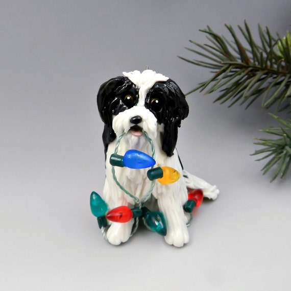 Shih Tzu Black White Christmas Ornament Figurine Lights