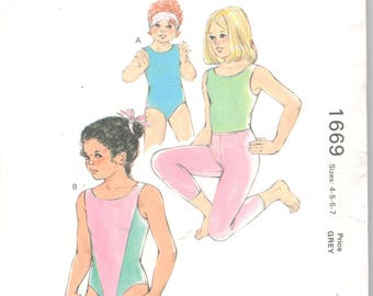 Kwik Sew 1669 Girls Dance Acrobatics Leotards and Tights Pattern Childs Gymnastics Vintage Sewing Size 4 5 6 7  Breast 23 24 25 26 UNCUT