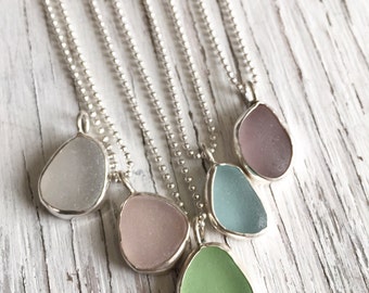 Sea Glass Pendant Necklace Sterling Silver