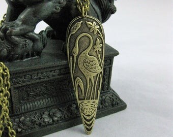 Heron Necklace Bird Necklace Egyptian Jewelry Antique Brass Vintage
