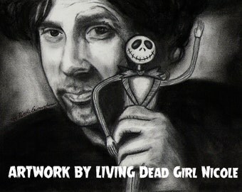 Portrait Drawing Art Print: "What Nightmares Are Made of" - Tim Burton and Jack Skellington Nightmare Before Christmas