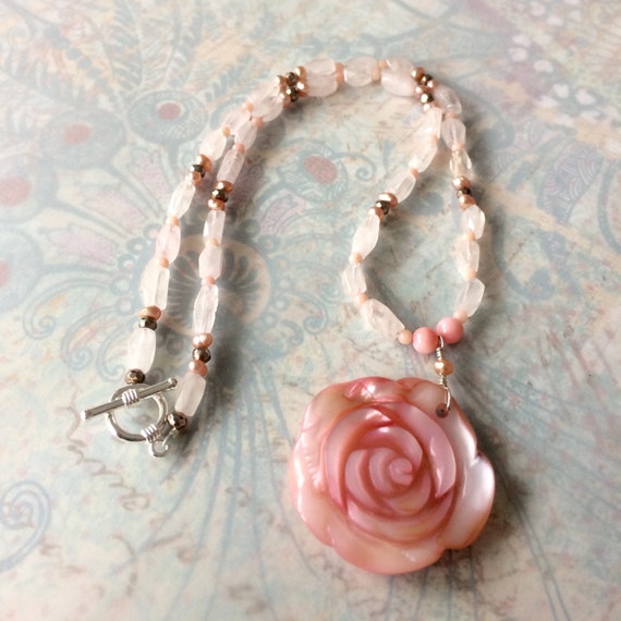 Pink Rose Necklace with Rose Quartz