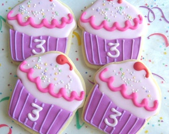 Pinkalicious Cupcakes - Cupcake Cookie Favors - Cupcake Decorated Cookies - Cupcake Cookies - 1 dozen