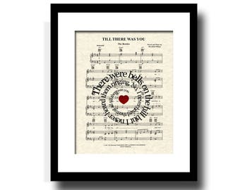 Till There Was You Song Lyric Sheet Music Art Print, The Beatles, The Music Man, Custom Wedding Gift, Names & Date, Music Art